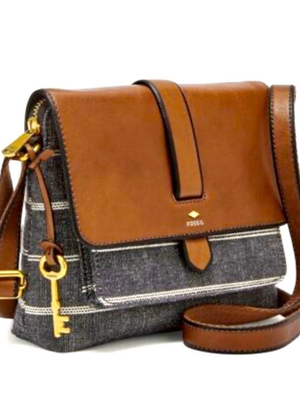 Fossil Kinley Tan Leather Crossbody with Gold Hardware